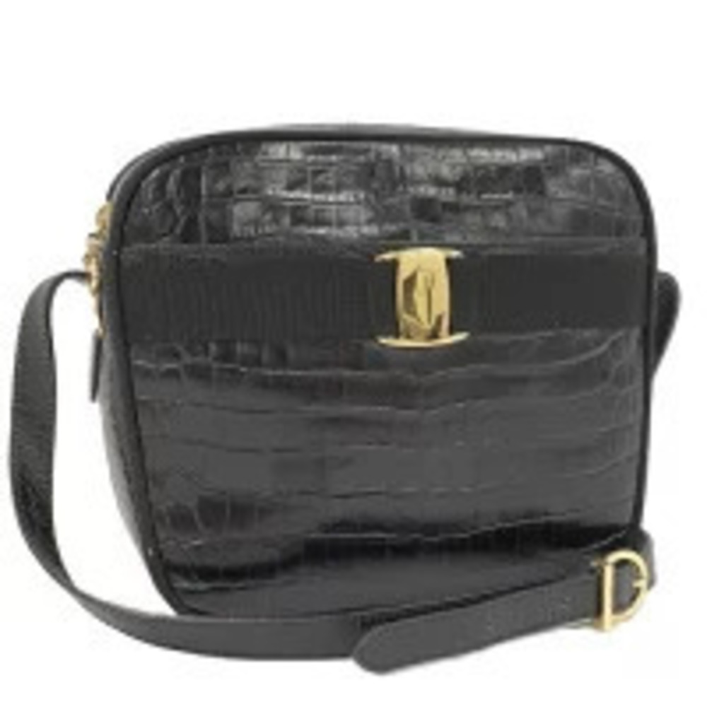 Salvatore Ferragamo Vara Leather Shoulder Bag Black